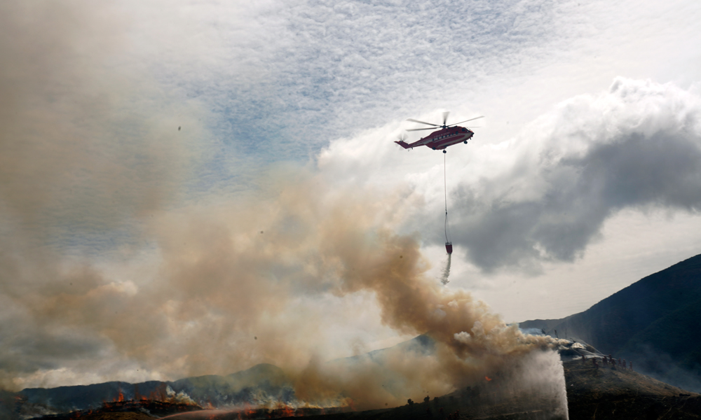 演習現場，航空工業的裝備協助空地協同快速有效撲滅火災。