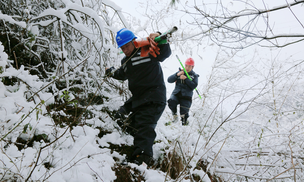 1月22日，南方電網貴州銅仁碧江供電局工作人員對線路開展拉網式巡視排查、線路通道清理等工作。